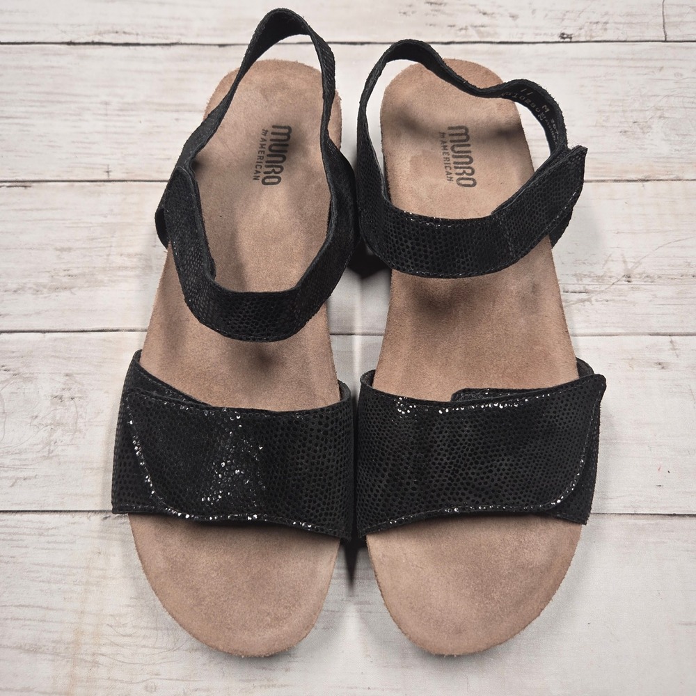 Munro American 3670 Walking Wedge Slingback Sandals Womens‎ 11 Black Shimmer